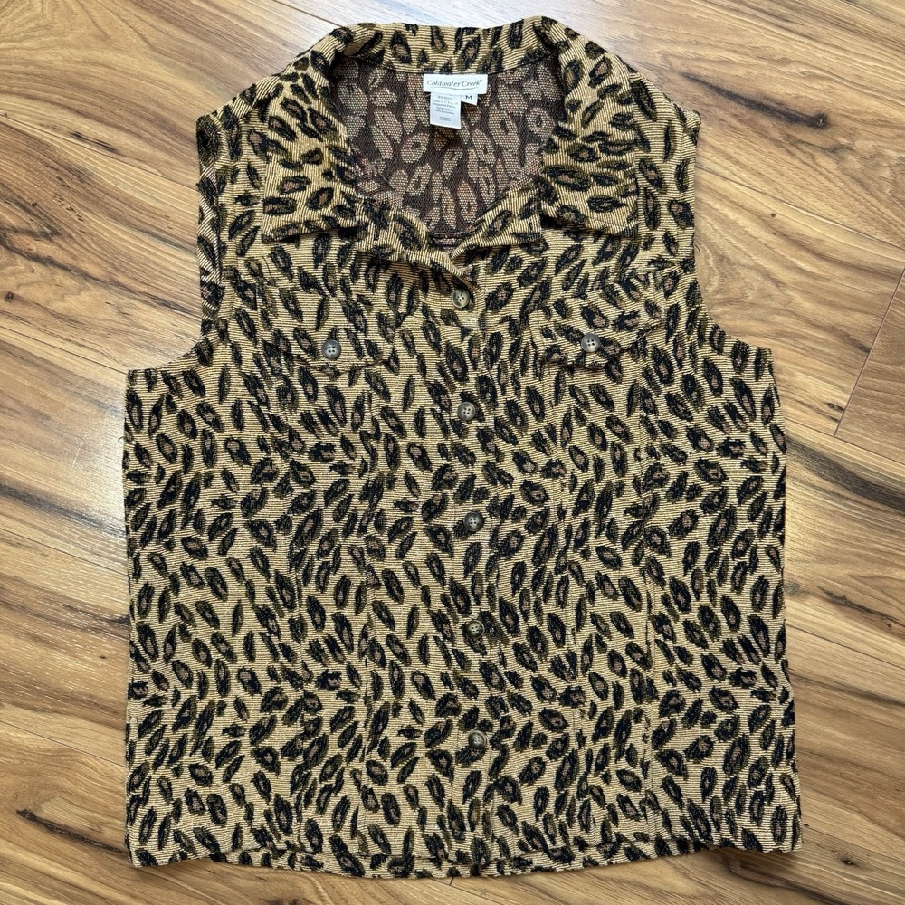 Coldwater Creek‎ Sz M Vest Leopard Print Tapestry Y2K 90s Glam Chic Retro Indie